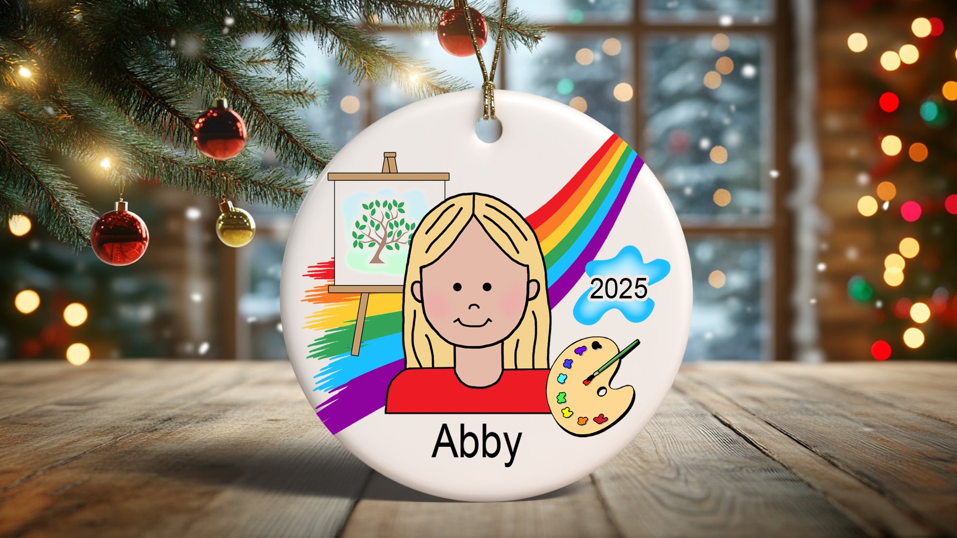 Artist Girl Personalized Christmas Ornament