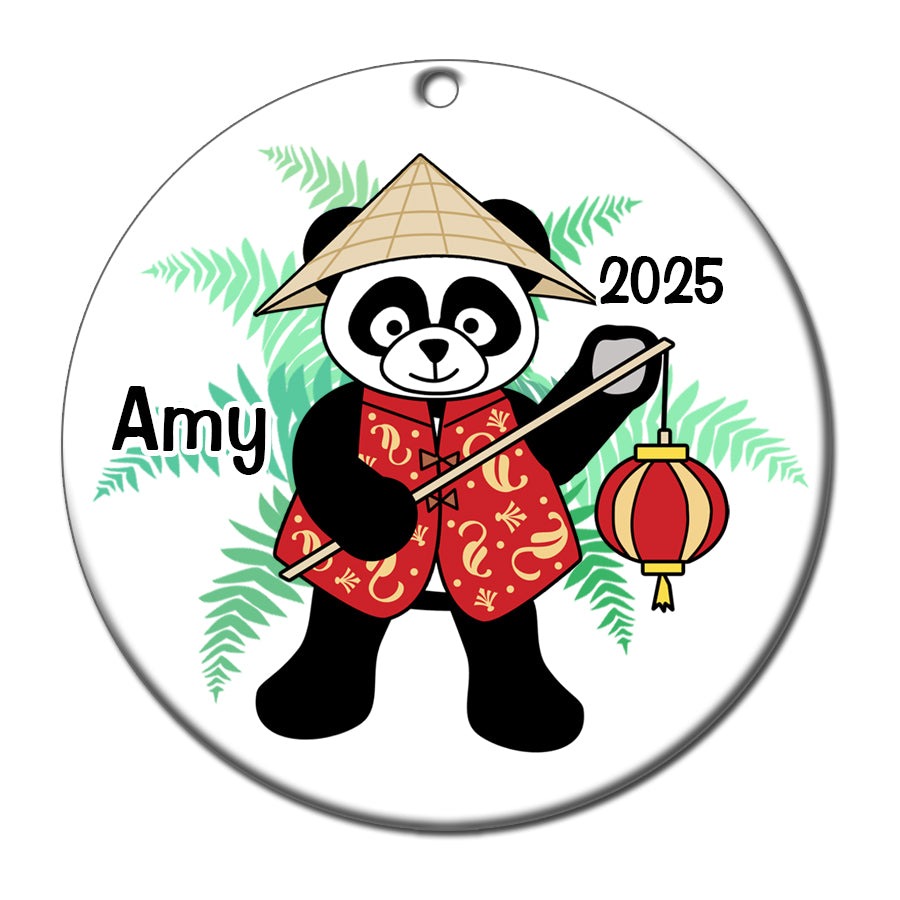 Asian Panda with Lantern Personalized Christmas Ornament