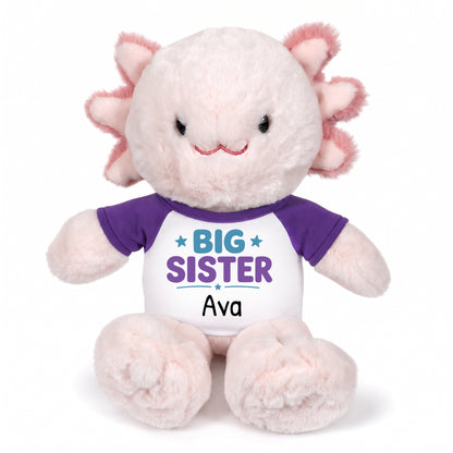 Personalized Big Sister Stuffed Axolotyl - 12 Inch Plush Axolytl