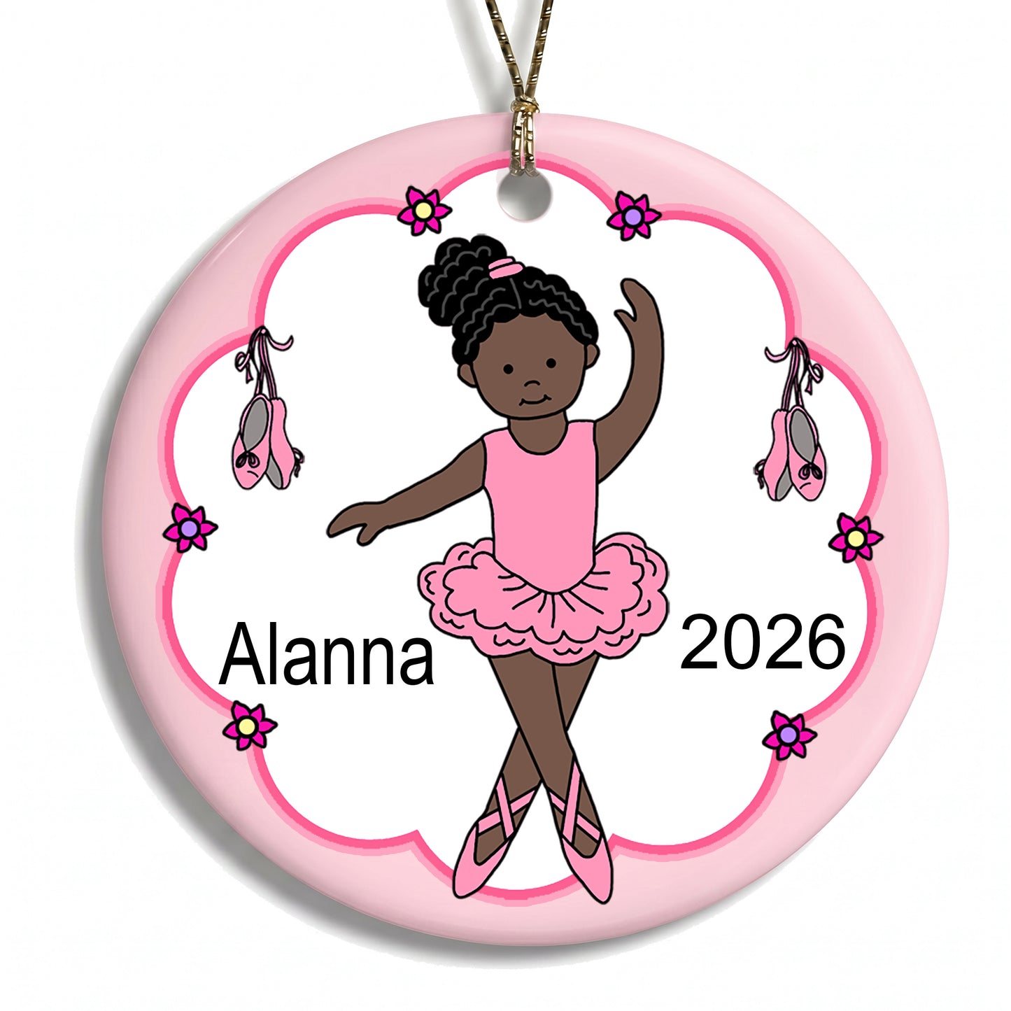 Ballet or Dance Christmas Ornament - Ballerina Design - Black / African American w/Dark Skin