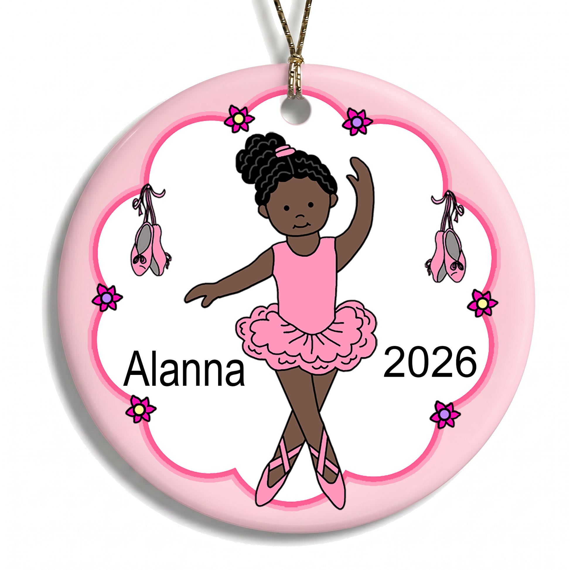 Ballet or Dance Christmas Ornament - Ballerina Design - Black / African American w/Dark Skin