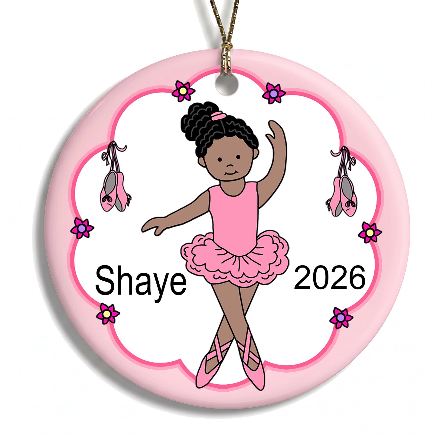 Ballet or Dance Christmas Ornament - Ballerina Design - Biracial or Black/African American Girl with Medium Skin