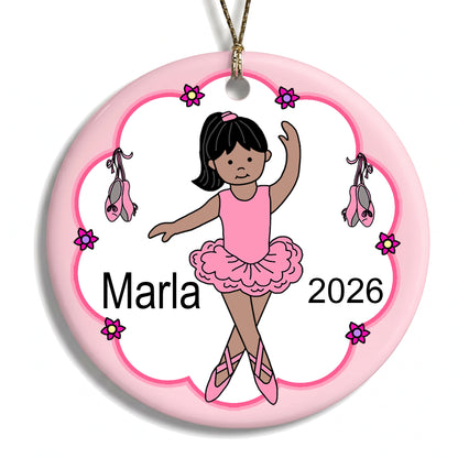 Ballet or Dance Christmas Ornament - Ballerina Design - Medium skin with straight black hair