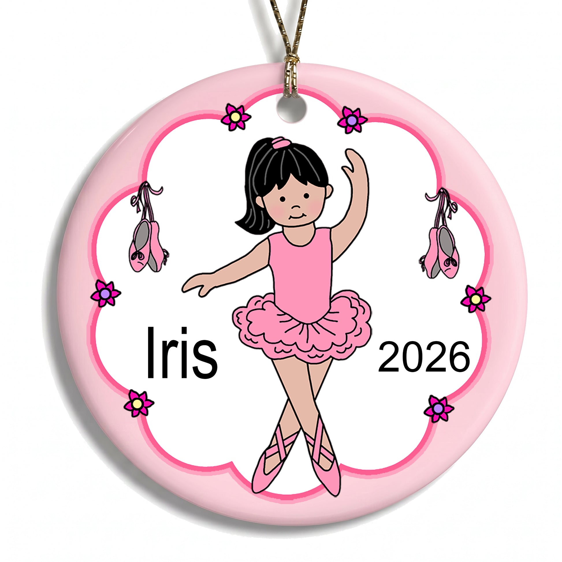 Ballet or Dance Christmas Ornament - Ballerina Design - Black hair/Fair skin