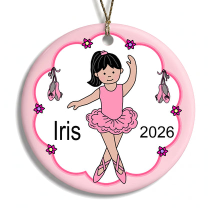 Ballet or Dance Christmas Ornament - Ballerina Design - Black hair/Fair skin