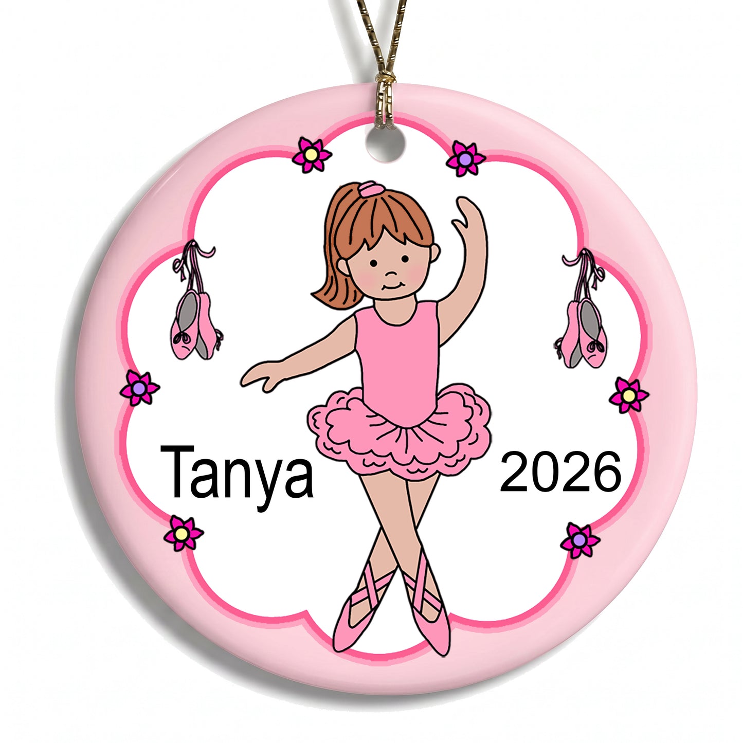 Ballet or Dance Christmas Ornament - Ballerina Design - Red Hair w/Fair Skin