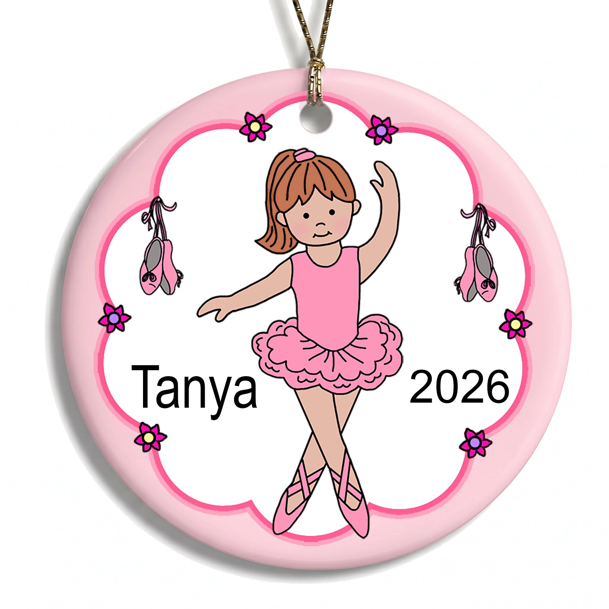 Ballet or Dance Christmas Ornament - Ballerina Design - Red Hair w/Fair Skin