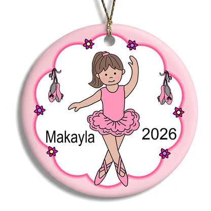 Ballet or Dance Christmas Ornament - Ballerina Design - Brown Hair w/Fair Skin