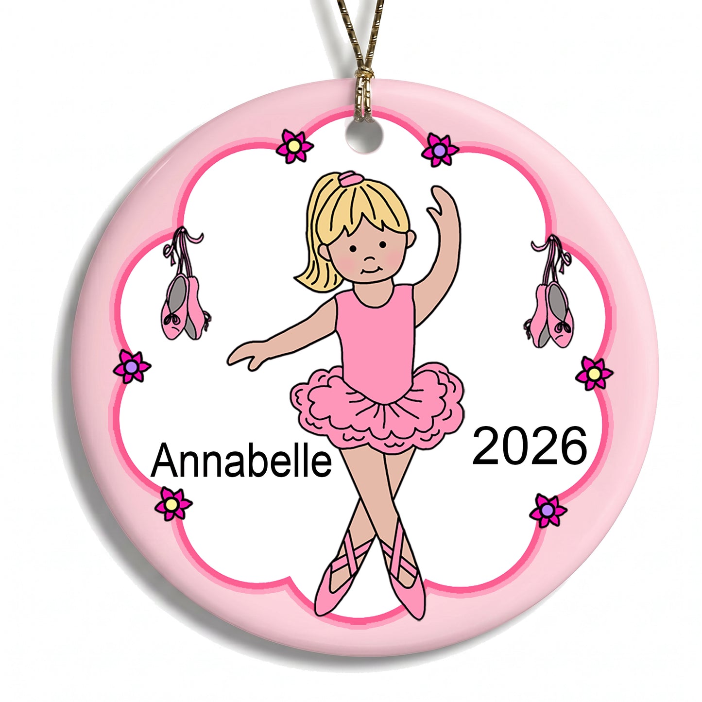 Ballet or Dance Christmas Ornament - Ballerina Design - Blonde Hair w/Fair Skin
