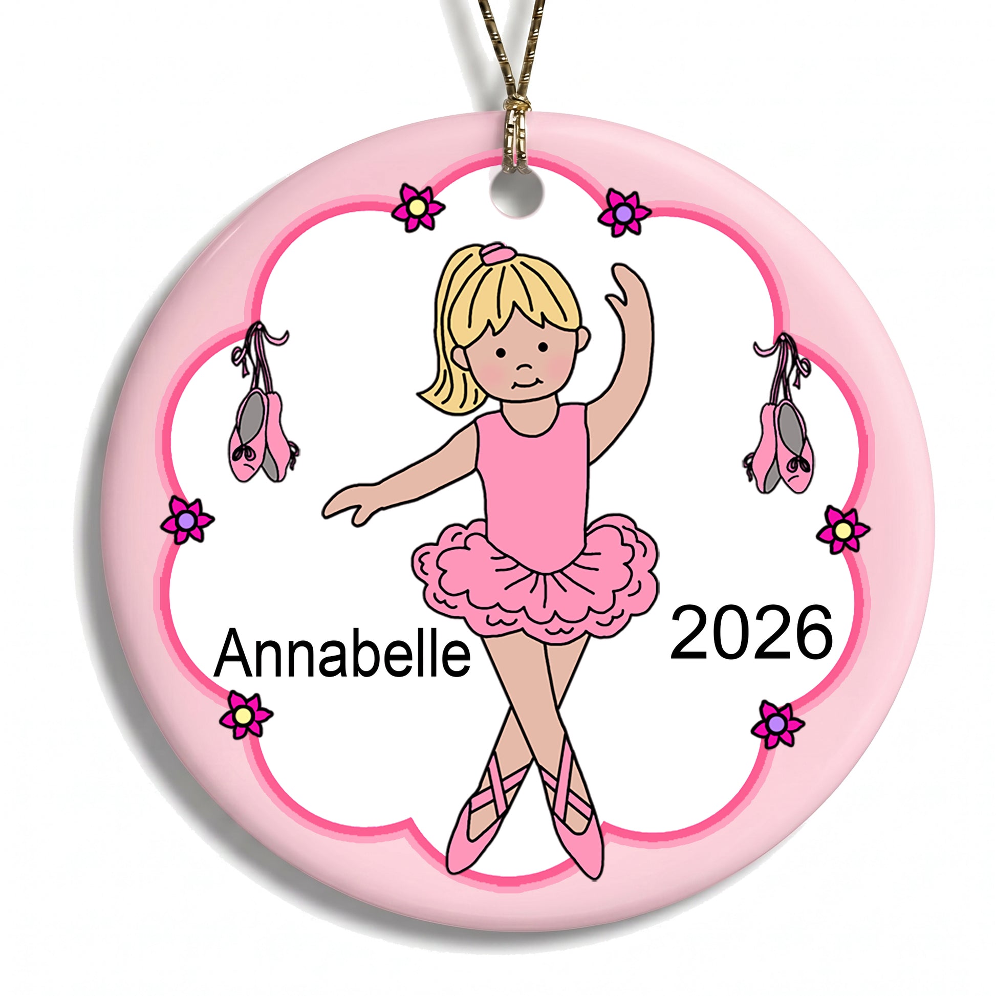Ballet or Dance Christmas Ornament - Ballerina Design - Blonde Hair w/Fair Skin