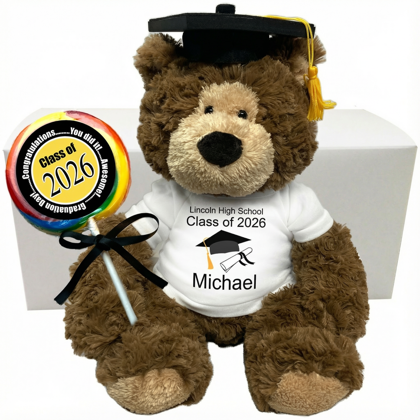 Graduation Teddy Bear Personalized Gift Set - 14" Bear Hugs, Class of 2026