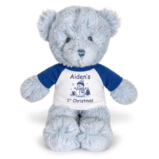 Personalized Christmas Teddy Bear - 12 Inch Blue Baby Bear - 1st Christmas, Royal Blue