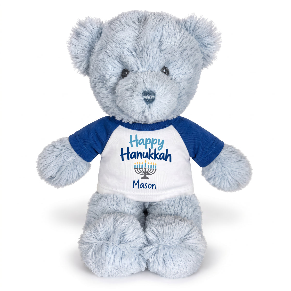 Personalized Hanukkah Teddy Bear - 12 Inch Blue Baby Bear - Happy Hanukkah, Royal Blue