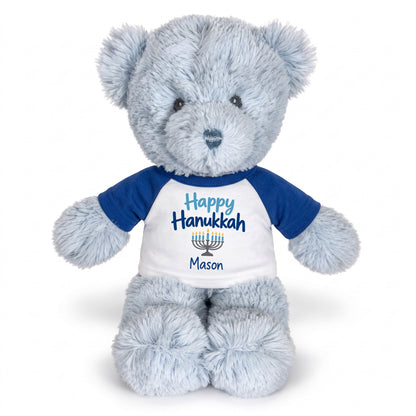 Personalized Hanukkah Teddy Bear - 12 Inch Blue Baby Bear - Happy Hanukkah, Royal Blue