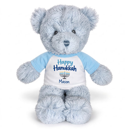 Personalized Hanukkah Teddy Bear - 12 Inch Blue Baby Bear - Happy Hanukkah, Light Blue