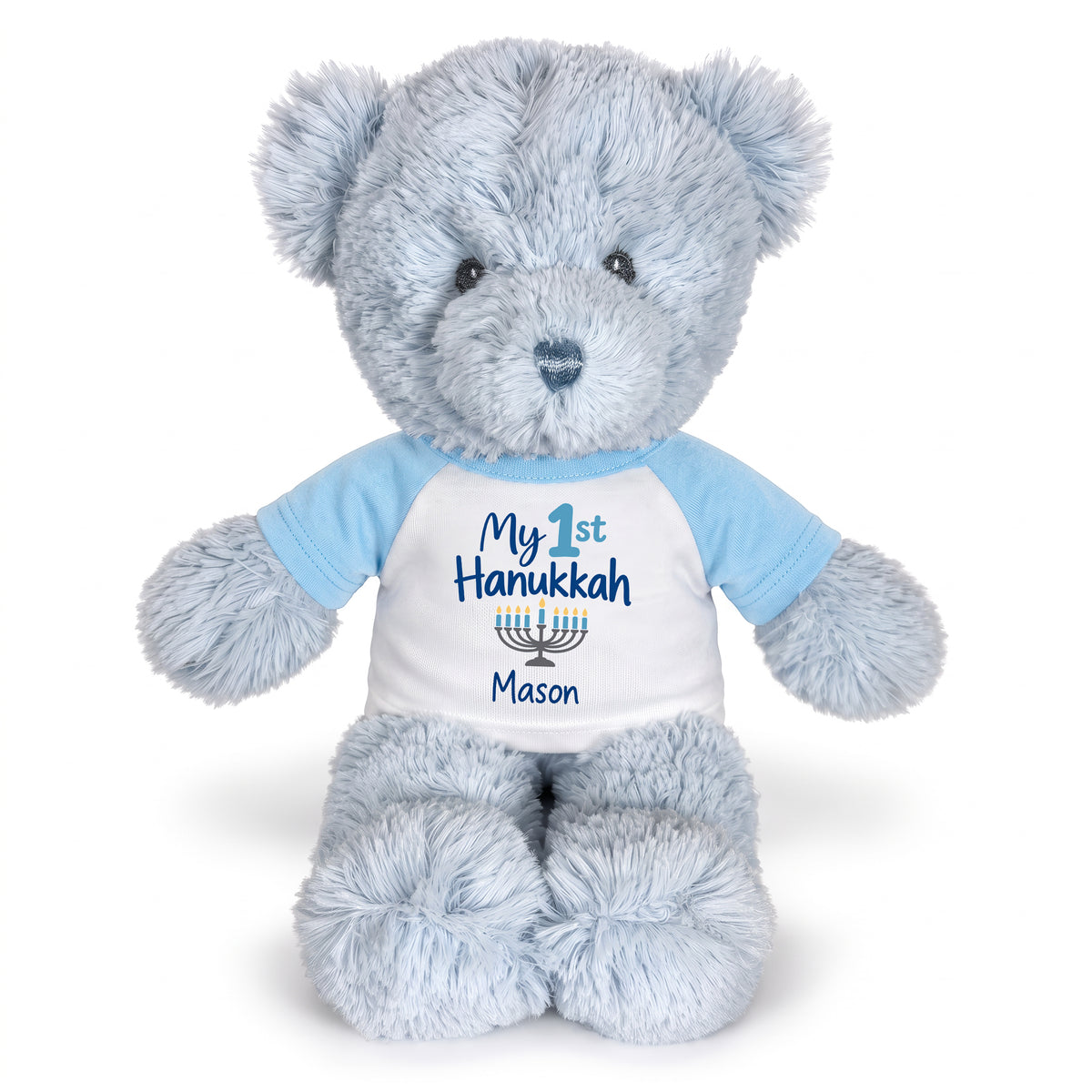 Personalized Hanukkah Teddy Bear - 12 Inch Blue Baby Bear - My 1st Hanukkah, Light Blue