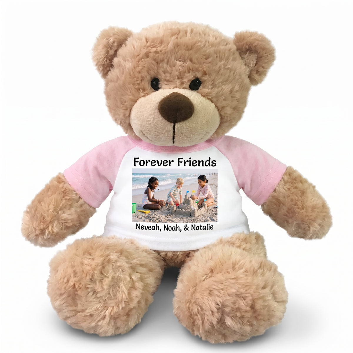 Personalized Teddy Bear - 13" Bonny Bear with Photo and/or Text - Pink Shirt