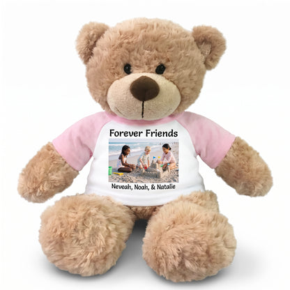 Personalized Teddy Bear - 13" Bonny Bear with Photo and/or Text - Pink Shirt