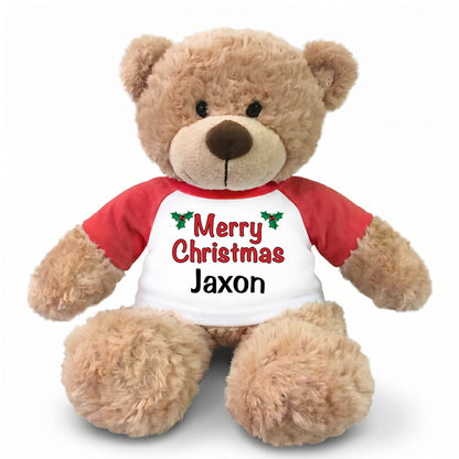Personalized Christmas Teddy Bear - 13" Tan Bonny Bear - Words Design