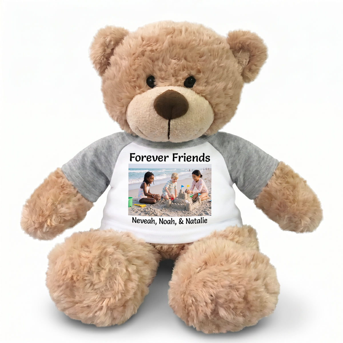 Personalized Teddy Bear - 13" Bonny Bear with Photo and/or Text - Grey Shirt