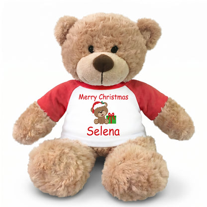 Personalized Christmas Teddy Bear - 13" Tan Bonny Bear - Bear Design