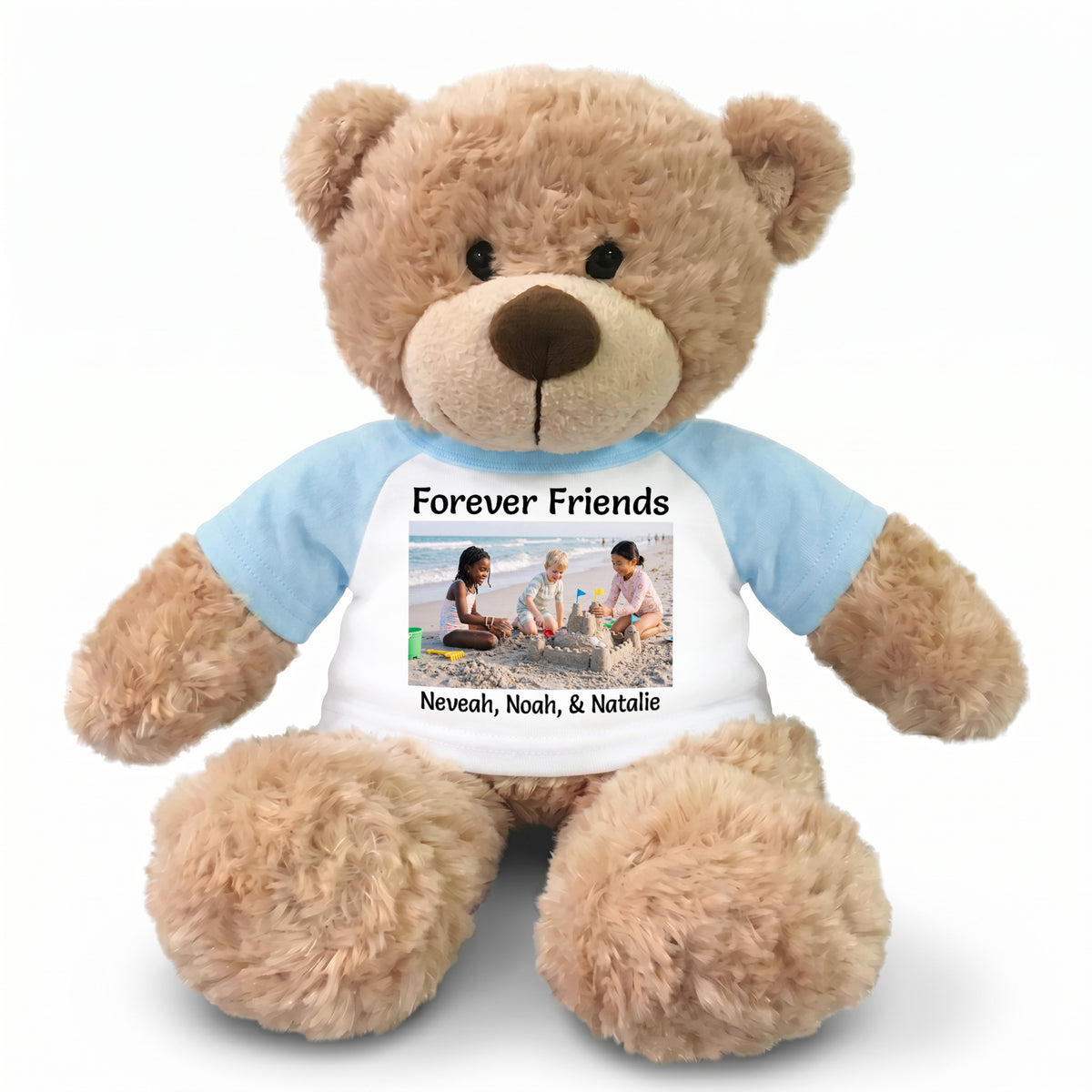 Personalized Teddy Bear - 13" Bonny Bear with Photo and/or Text - Light Blue Shirt