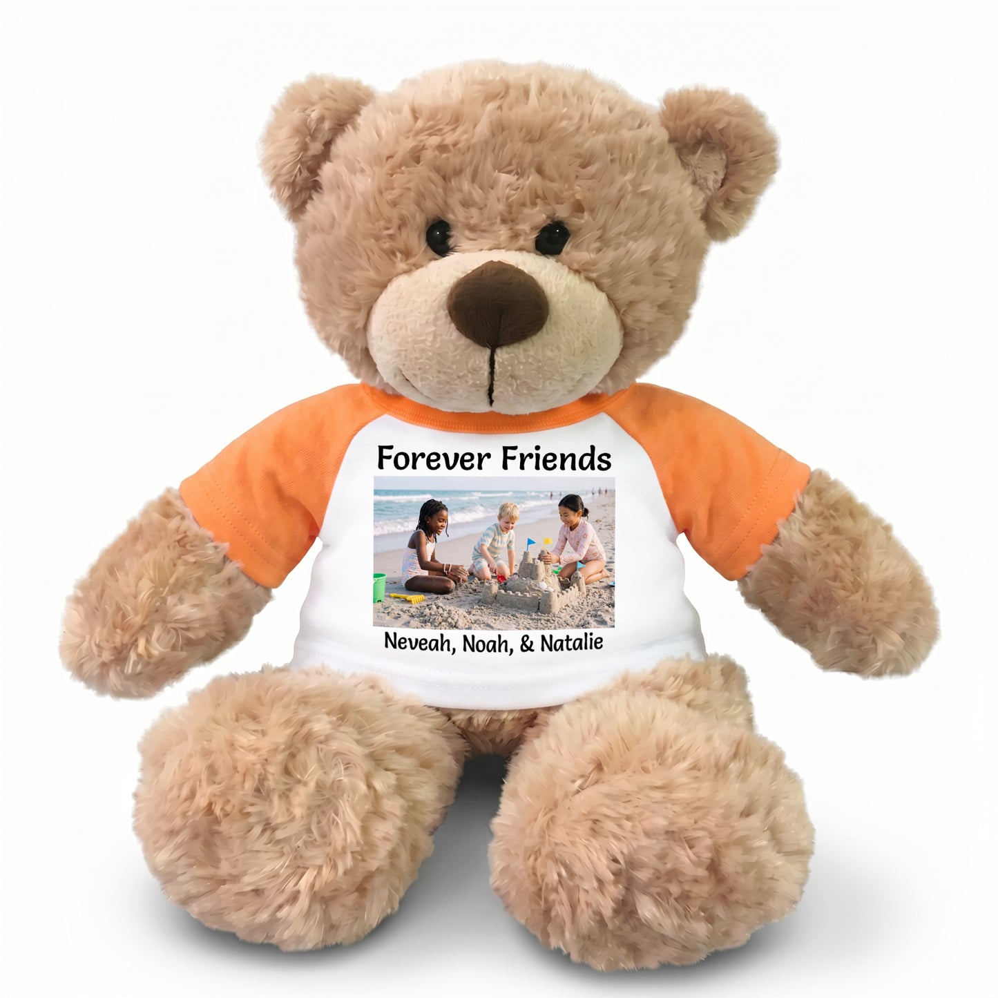 Personalized Teddy Bear - 13" Bonny Bear with Photo and/or Text - Orange Shirt
