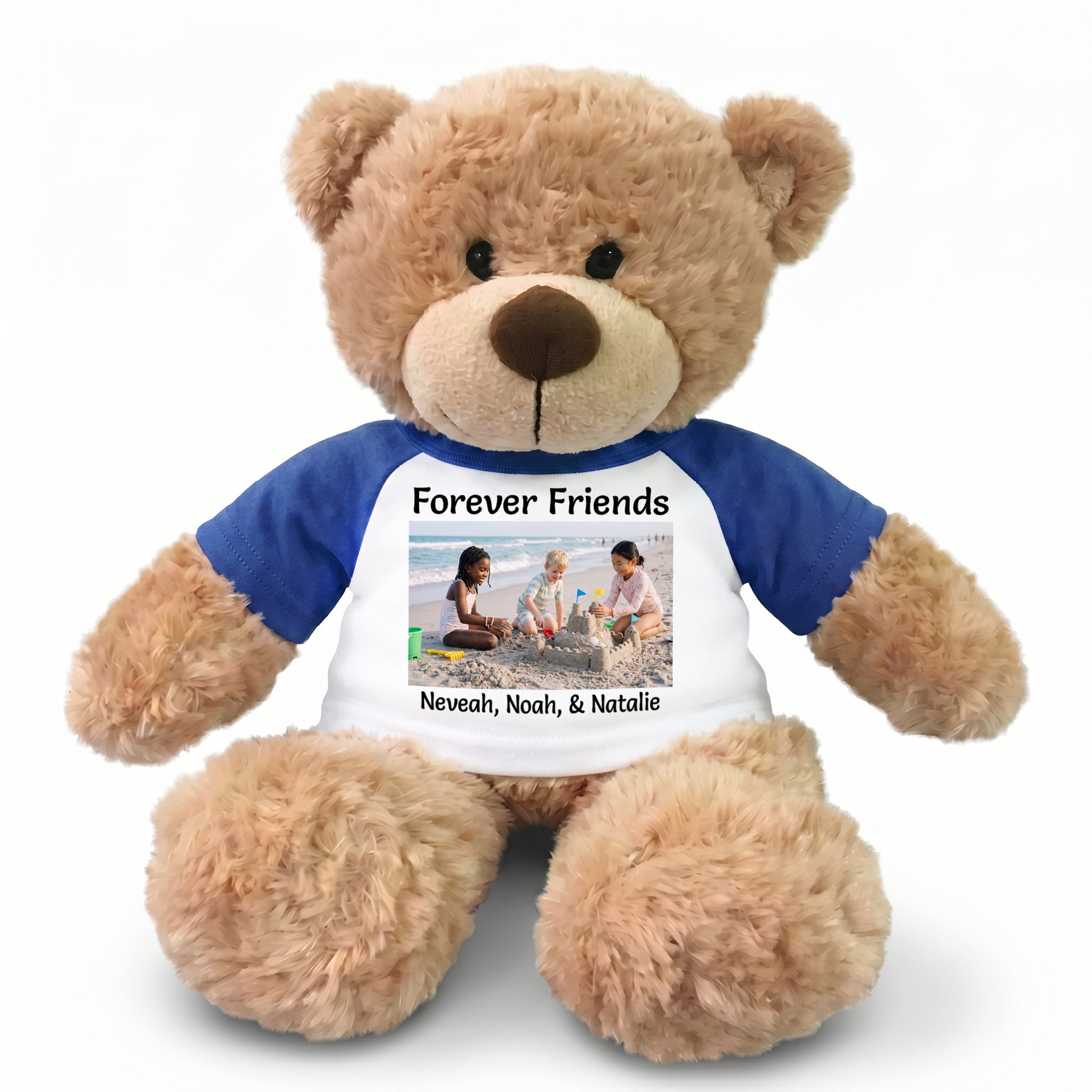 Personalized Teddy Bear - 13" Bonny Bear with Photo and/or Text - Royal Blue Shirt