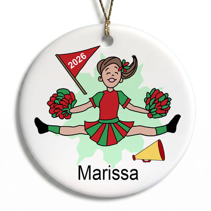 Cheerleader Personalized Christmas Ornament - Brown Hair