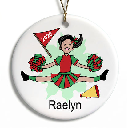 Cheerleader Personalized Christmas Ornament - Black Hair