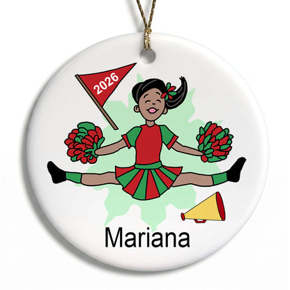 Cheerleader Personalized Christmas Ornament - Medium Skin with Black Hair