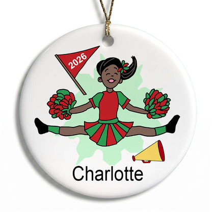 Cheerleader Personalized Christmas Ornament - Black / African American
