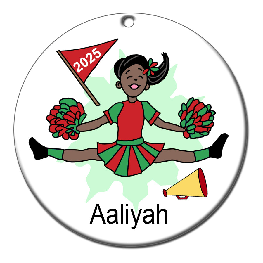 Cheerleader Personalized Christmas Ornament - Black, African American Girl
