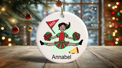 Cheerleader Personalized Christmas Ornament - Black, African American Girl