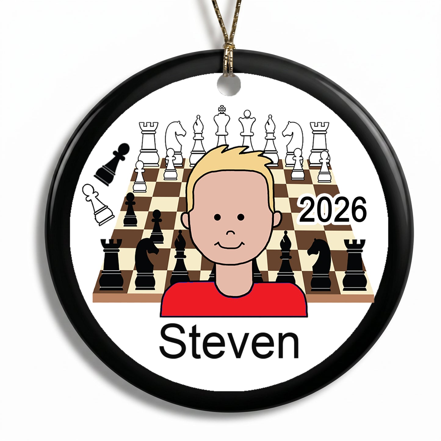 Chess Boy Personalized Christmas Ornament - Blonde Hair