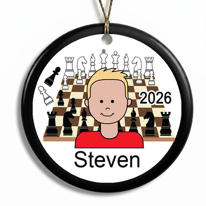 Chess Boy Personalized Christmas Ornament - Blonde Hair