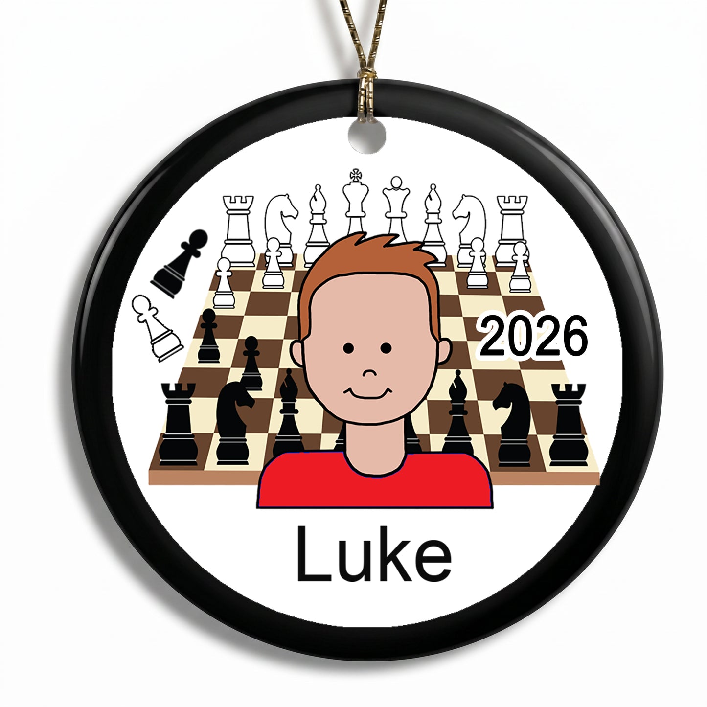 Chess Boy Personalized Christmas Ornament - Red Hair