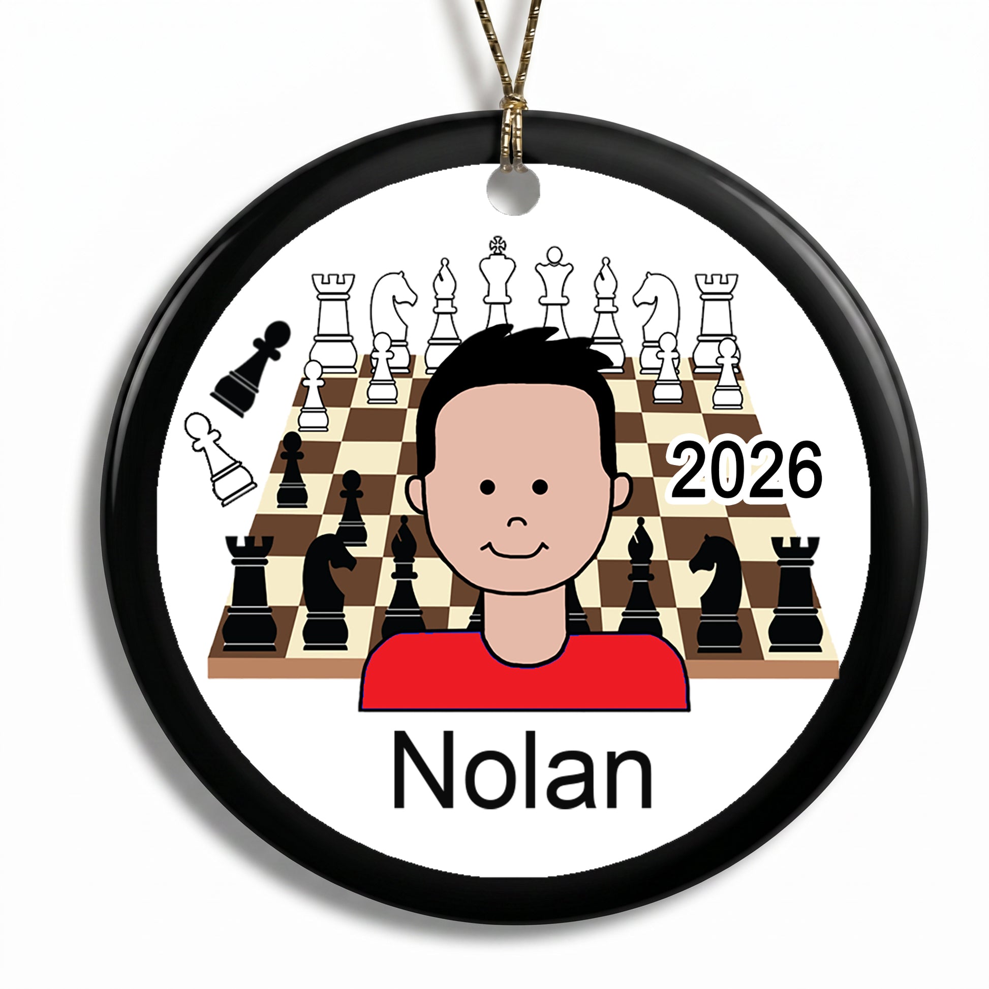 Chess Boy Personalized Christmas Ornament - Black Hair