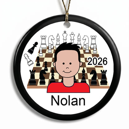 Chess Boy Personalized Christmas Ornament - Black Hair