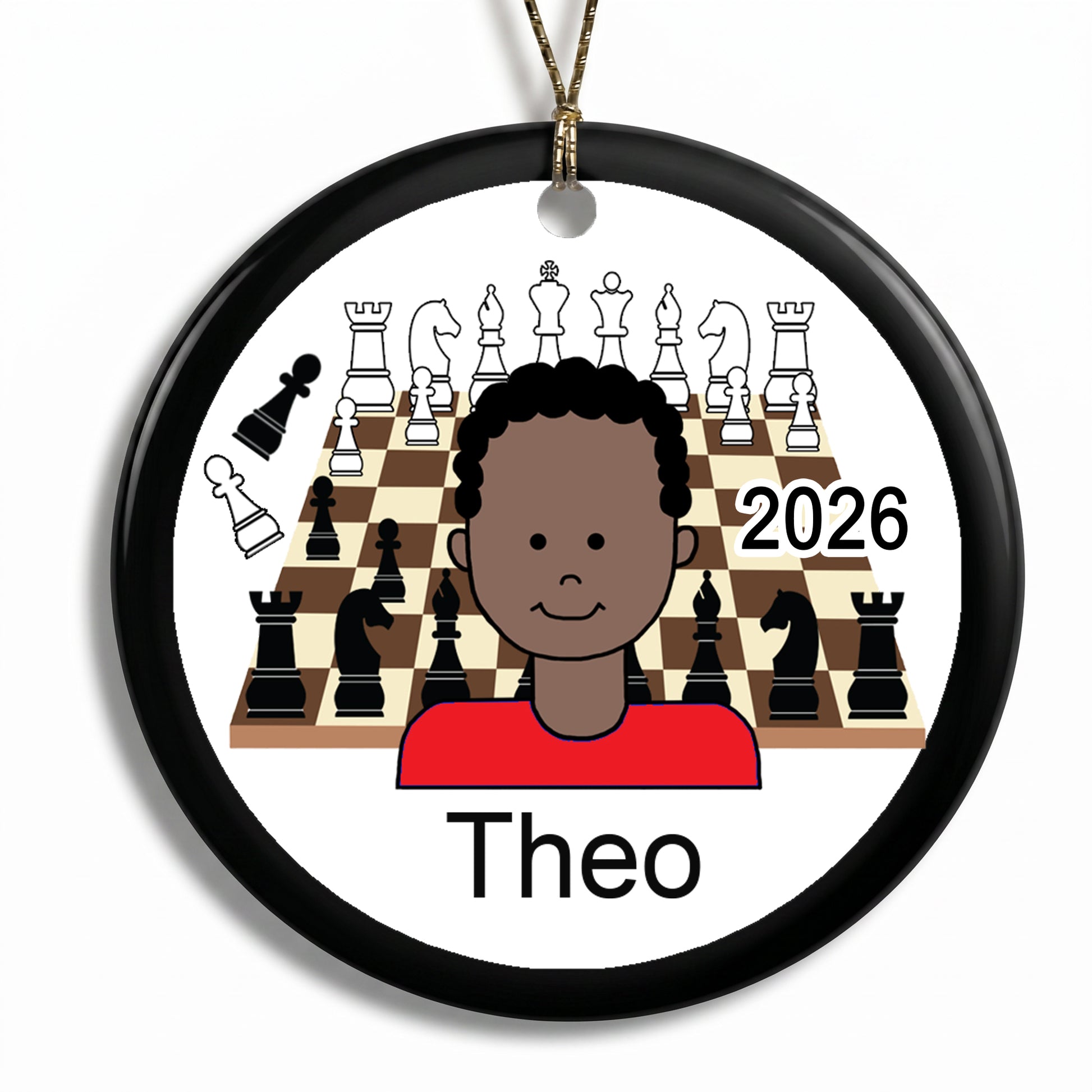 Chess Boy Personalized Christmas Ornament - Black / African American