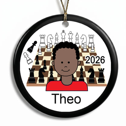 Chess Boy Personalized Christmas Ornament - Black / African American