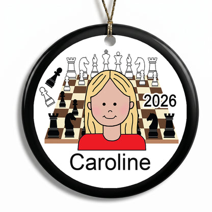 Chess Girl Personalized Christmas Ornament - Blonde Hair