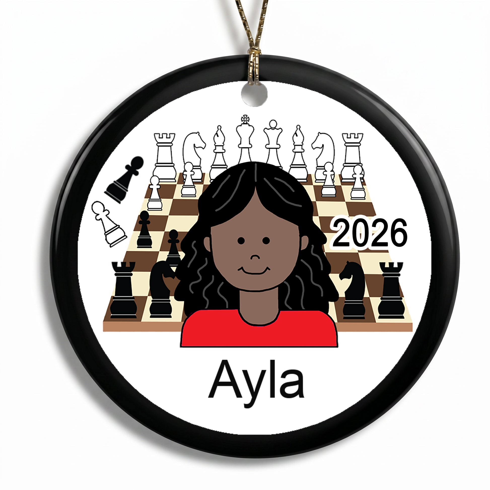 Chess Girl Personalized Christmas Ornament - Black / African American