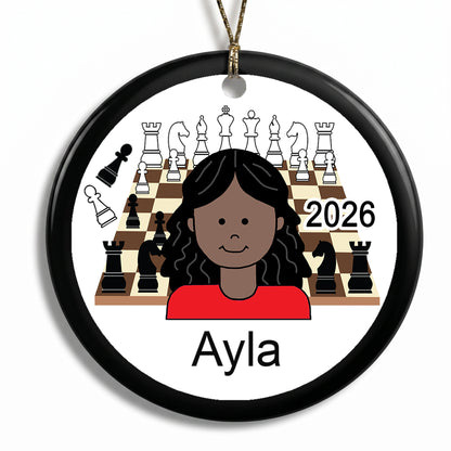 Chess Girl Personalized Christmas Ornament - Black / African American