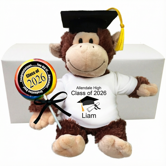 Graduation Monkey Personalized Gift Set - 12" Plush Chimp, Class of 2026