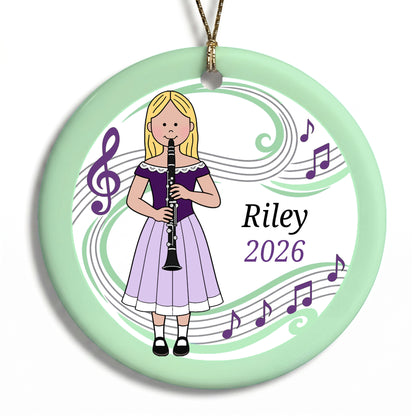 Clarinet Girl Personalized Christmas Ornament