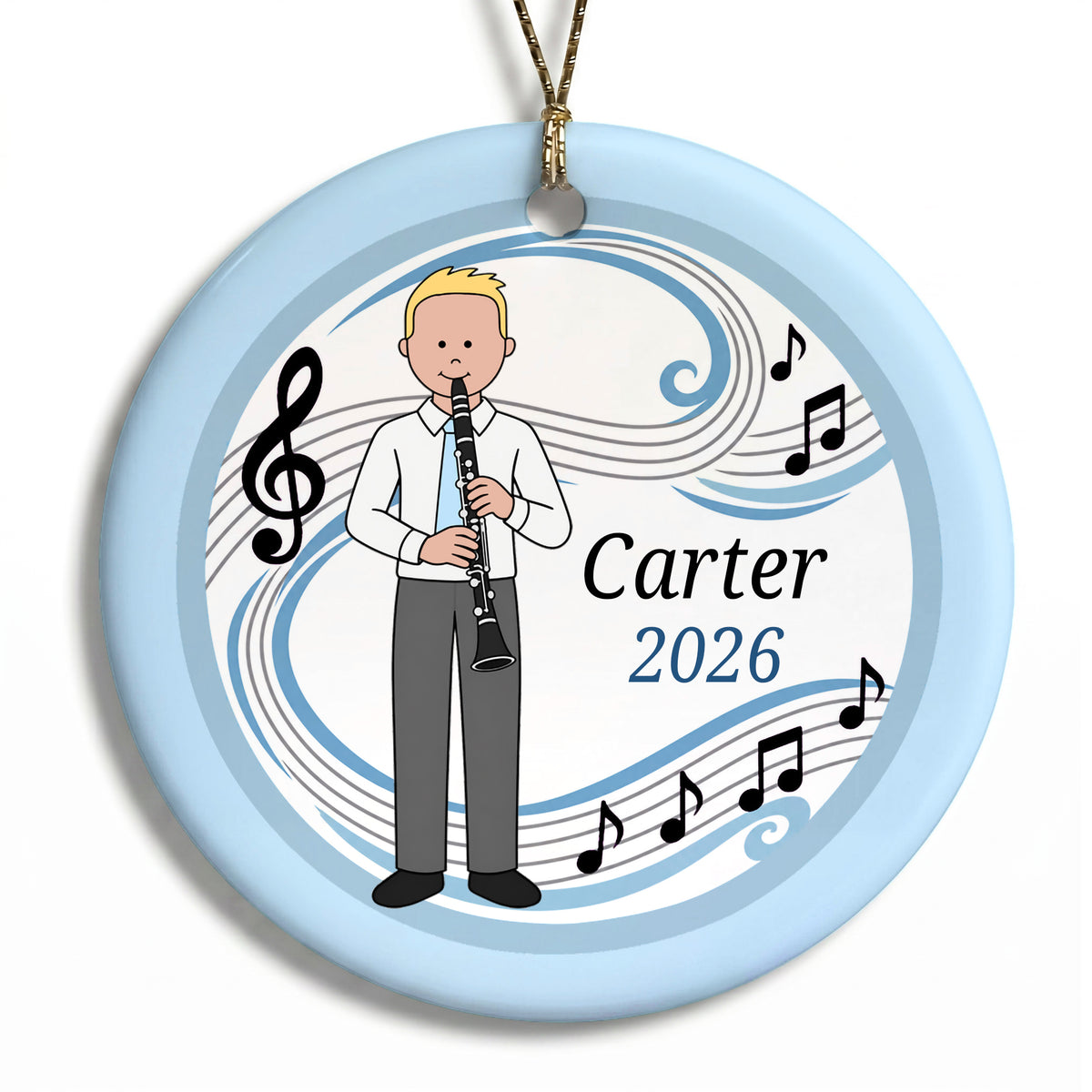 Clarinet Boy Personalized Christmas Ornament - A - Blonde Hair / Fair Skin, 