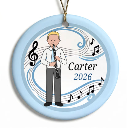Clarinet Boy Personalized Christmas Ornament - A - Blonde Hair / Fair Skin, 