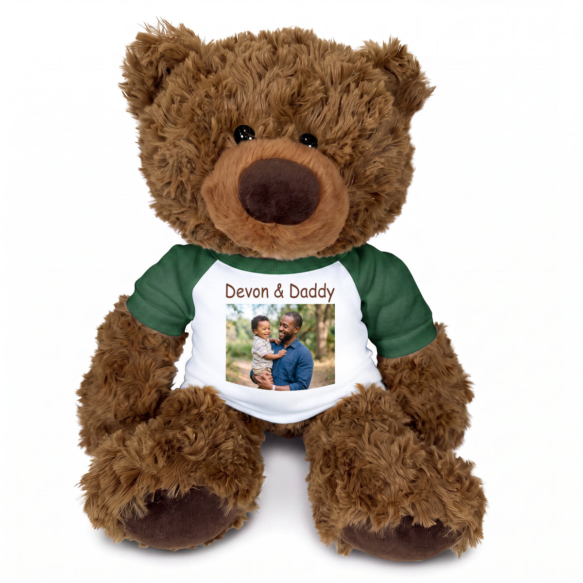 Personalized Teddy Bear - 13 inch Coco Bear with Photo and/or Text - Green Shirt
