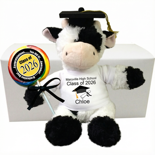 Graduation Cow Personalized Gift Set - 12" Tubby Wubby Cow, Class of 2026